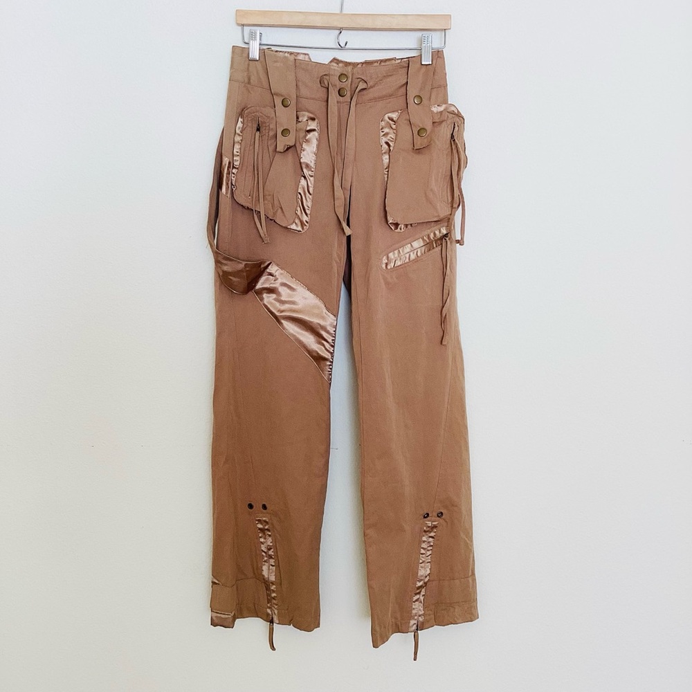 Miss Me Brown Cargo Utility Pants with Satin Accents NWT SZ XS